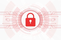 Cyber security. design of internet network locking red color on white background.vector illustration