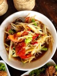 Thai papaya salad with salted crab  , Somtam poo Thai , Somtam is very famous in Thailand ,Thai food.