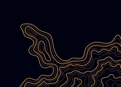 topographic map, abstract yellow height lines on black background vector