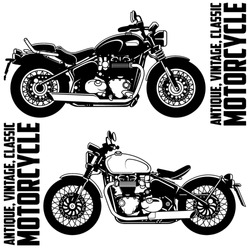 Antique / Vintage / Classic Motorcycle vector image design set. Black and white vector illustration isolated on white background.