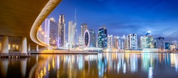 Dubai skyline at night, Business Bay district in central dubai, United Arab Emirates