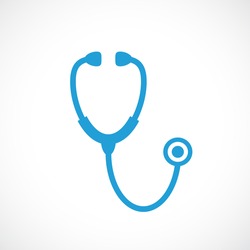 Stethoscope icon vector illustration on white background. Stethoscope sign. Medical stethoscope icon. Blue stethoscope pictogram icon.