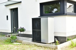 Air-Air Heat Pump for Heating and hot Water in Front of an Residential Building
