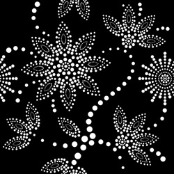 Black and white floral seamless pattern with abstract flowers from dots