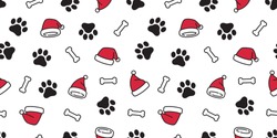 Dog paw seamless pattern vector Christmas Santa Claus Xmas hat french bulldog bone tile background scarf isolated repeat wallpaper illustration cartoon