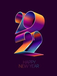 New year 2022.  Bright colorful numbers. Greeting card design. 