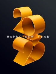 New year 2023. Golden 3D lettering design. Greeting card template.