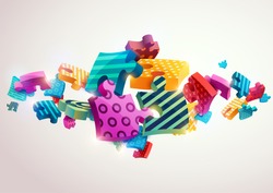 Abstract composition of colored puzzles