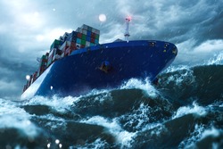 Container ship on stormy seas

