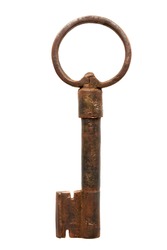 medieval iron key, isolated on the white