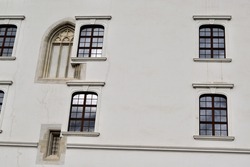 The oddly reprofiled windows and wall of Bratislava Castle in Slovakia