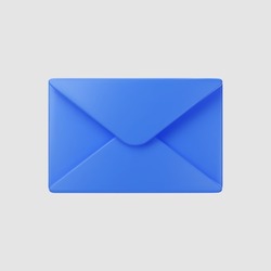 3d blue closed mail envelope icon isolated on grey background. Render new unread email notification. 3d realistic minimal vector