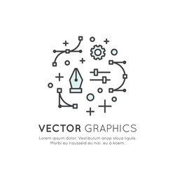 Vector Icon Style Illustration of Vector Graphics and Design Creation Process