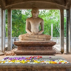 The Samadhi Buddha Statue at Mahamevnawa Park in Anuradhapura, Sri Lanka. Anuradhapura is one of the ancient capitals of Sri Lanka.