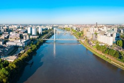 Nantes aerial panoramic view. Nantes is a city in Loire-Atlantique region in France