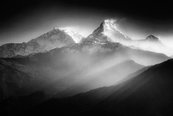 Annapurna mountains in sunrise light