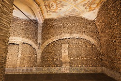 The Chapel of Bones (Capela dos Ossos) is one of the best known monuments in Evora, Portugal 