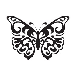 Graphic icon of butterfly. Butterfly tattoo isolated on white background. Vector