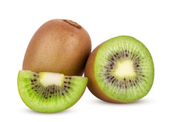Whole kiwi fruit and sliced isolated on white background