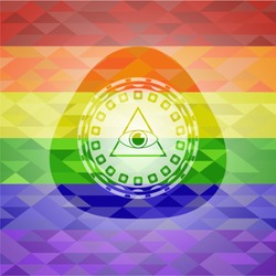 illuminati pyramid icon inside lgbt colors emblem 