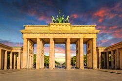 The Brandenburg Gate in Berlin at sunset, Germany