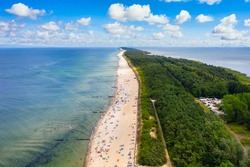 Aerial landscape of beach in Wladyslawowo by the Baltic Sea at summer. Poland.