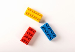  Building toy blocks isolated on white background.top view
