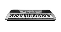 Front view. Piano keyboard ( Electronic synthesizer) isolated on white background.