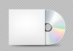 The CD-DVD compact disc and white empty paper case template with shadow on transparent background