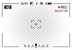 Camera viewfinder rec on transparent white background. Record video snapshot photography