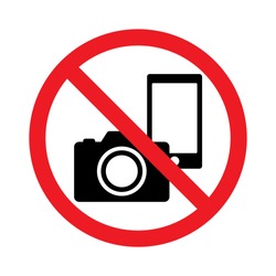 No photography, No camera and mobile phone sign, Prohibition symbol sticker for area places, Isolated on white background, Flat design vector illustration