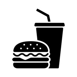 Hamburger and soft drink cup, Fast food icon, Silhouette flat design on white background, Vector illustration