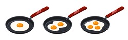 Fried eggs on frying pan. Isometric vector illustration. Isolated on white background