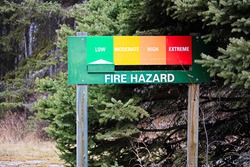 A sign at a campground indicating a low fire risk.