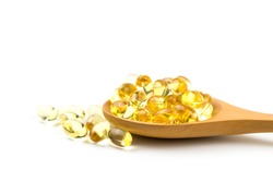 Healthy Vitamins, Omega 3,isolated, has a white background.Copy space