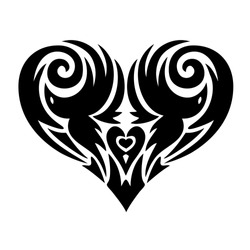 Heart in tattoo style, heart with a picture of birds,lace heart-shaped pattern, black and white vector illustration.