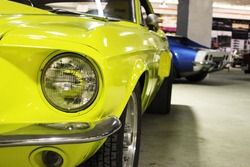 bright yellow retro Mustang Car