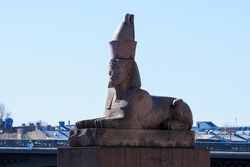 Saint Petersburg. Russia. Sphinx on the University embankment, Neva river, Vasilievsky island