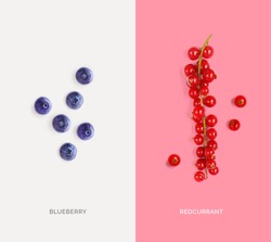 Creative layout made of redcurrant and blueberry. Flat lay. Food concept. 