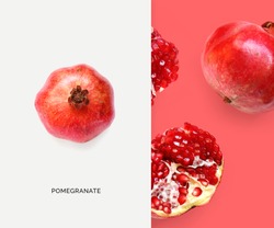 Creative layout made of pomegranate. Flat lay. Food concept. Macro concept.