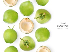 Creative layout made of green coconut on the white background.Flat lay. Food concept.