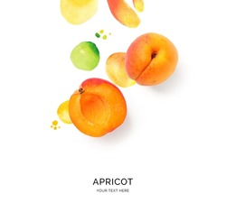 Creative layout made of apricot on watercolor background. Flat lay. Food concept. 