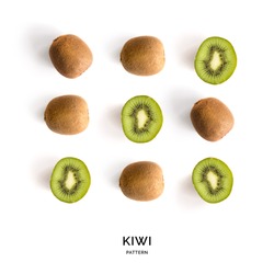 Seamless pattern with kiwi. Tropical abstract background. Kiwi fruit on the white background.