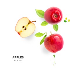 Creative layout made of apples on the watercolor background. Flat lay. Food concept.