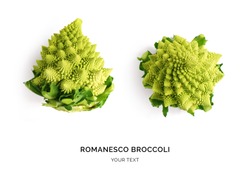 Creative layout made of romanesco cauliflower. Flat lay. Food concept. Romanesco broccoli on the white background.