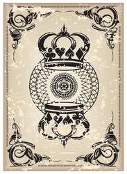 The reverse side of an old playing card. Vector illustration.
