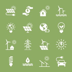 Set of eco vector icons in flat style. Eco collection with various icons on the theme of ecology and green energy. Isolated, editable and scalable icons.