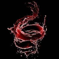 red water splash. water. water spray with drops isolated.water splash on dark black background