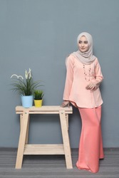 Beautiful Islamic Fashion.Girl Model wearing Hijab.Indoor photoshoot.
