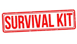 Survival kit grunge rubber stamp on white background, vector illustration